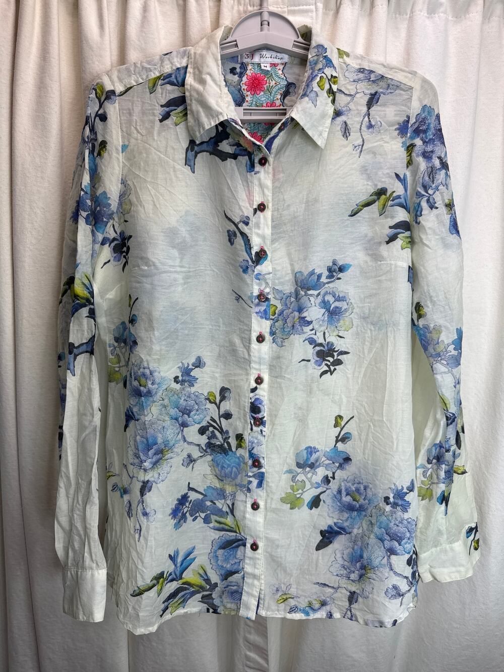 3J Workshop By Johnny Was Bohemian Floral Silk Blend Blouse Women's Size Medium